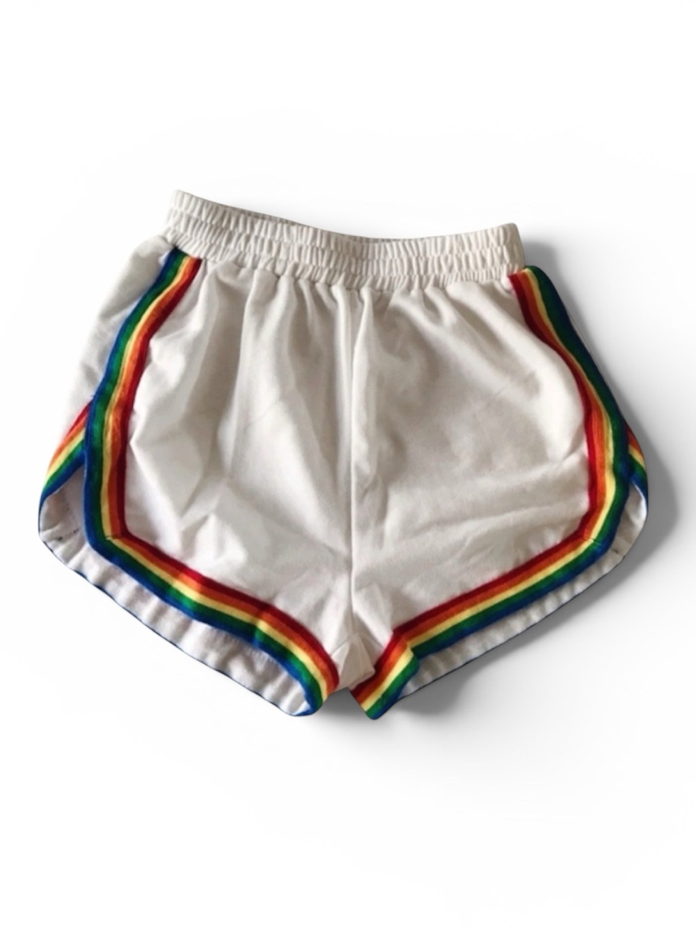 Vintage White Women’s Shorts with Rainbow Trim